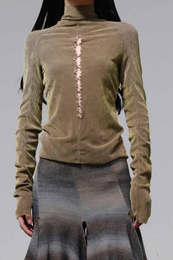 RUI Velvet Cutout Turtleneck RAW23WV02 Khaki Green